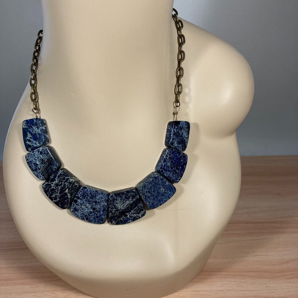 Handcrafted Natural Blue Sea Sediment Jasper Necklace - 18" Long